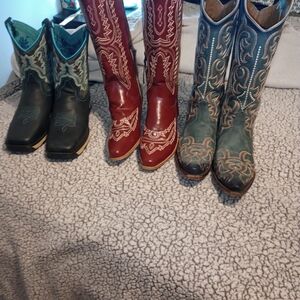 Western Cowboy Boots Trio - Black, Red, and Teal
